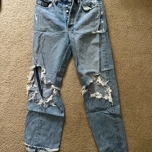 Agolde Distressed Light Blue Straight Leg Jeans
